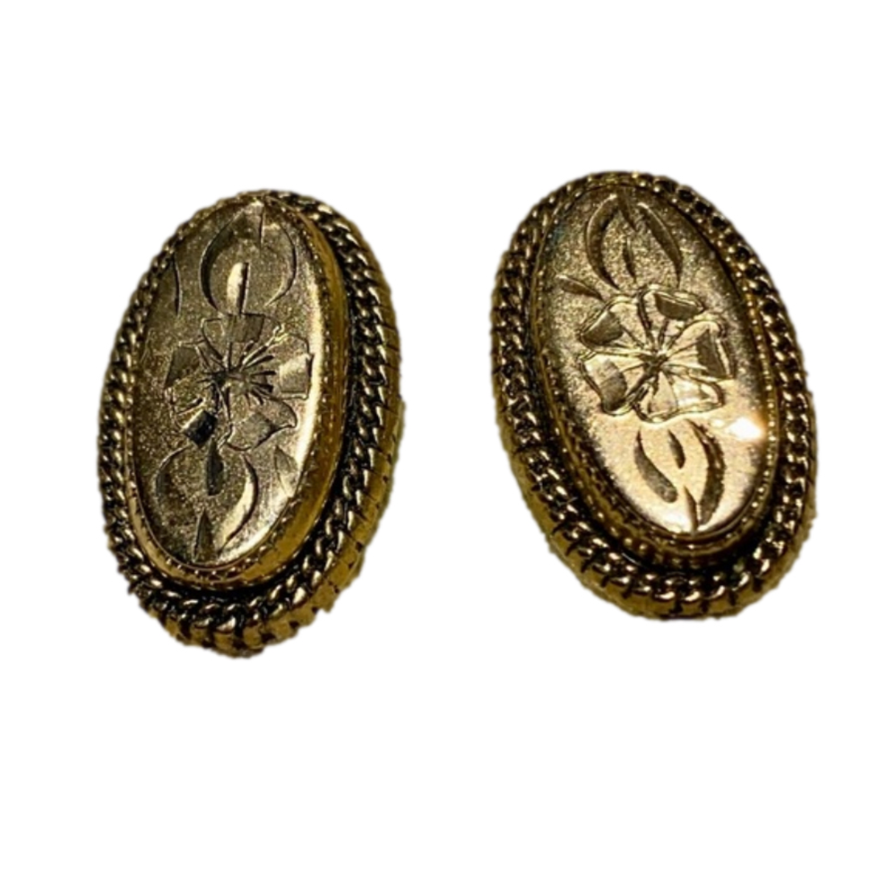 Gold filled Etched Vintage Art Deco Screw Back earrings